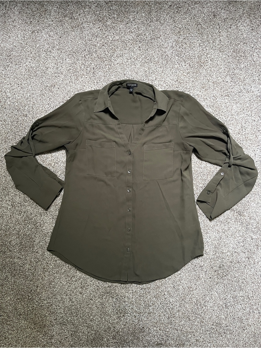 Express Olive Green Button Blouse